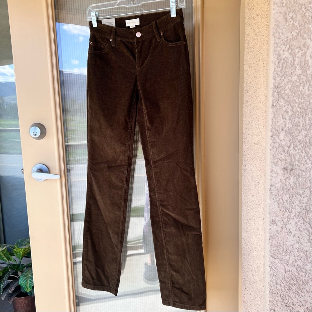 Aritzia Golden by TNA Low Rise Straight Dark Olive Corduroy Pants Size 24 NWT - Picture 17 of 17